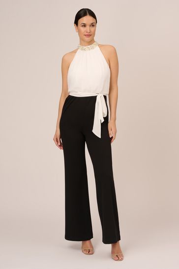 Adrianna Papell Pearl Chiffon Crepe White Jumpsuit