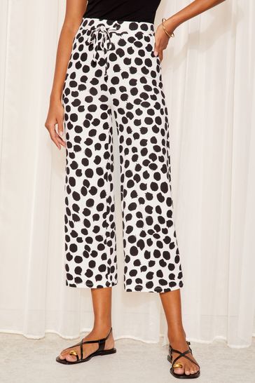 Friends Like These Black/White Belted Jersey Wide Leg Culotte Trousers