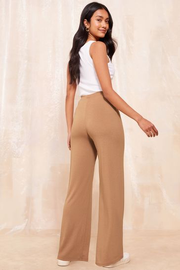 Friends Like These Camel Jersey Wide Leg Trousers