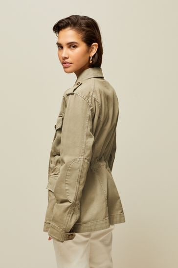 Khaki Green 100 Cotton Utility Jacket