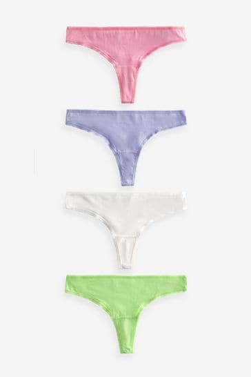 Pink/Lilac/Green/White Thong Cotton Rich Knickers 4 Pack