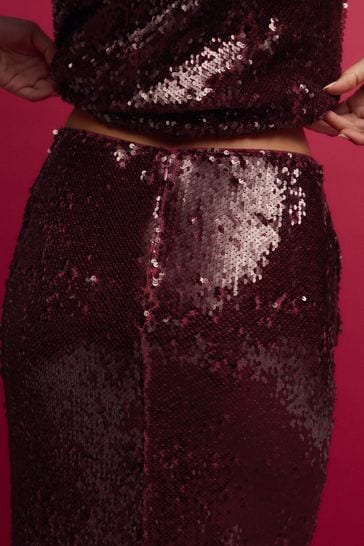 Maroon sequin maxi skirt deals