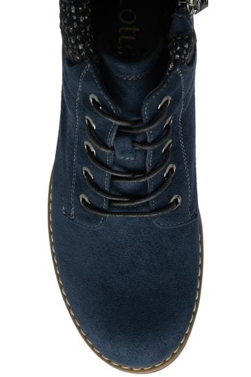 Navy blue lace up booties sale