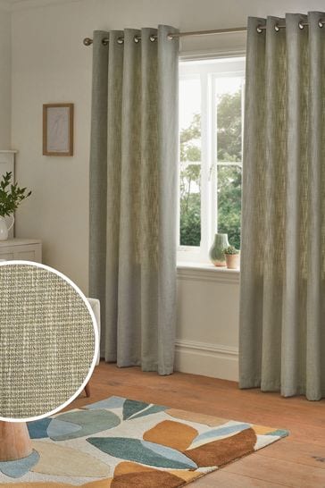 Sage Green Fine Bouclé Eyelet Lined Curtains