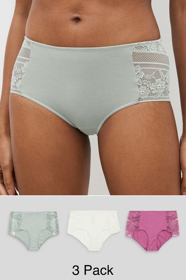 Cream/Pink/Sage Green Short Modal & Lace Knickers 3 Pack