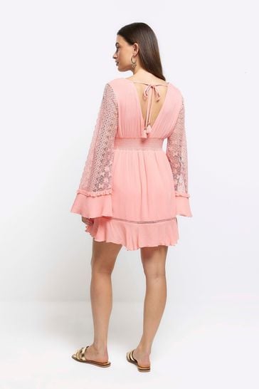 Buy River Island Pink Angel Sleeve Frill Mini Dress from Next Kuwait