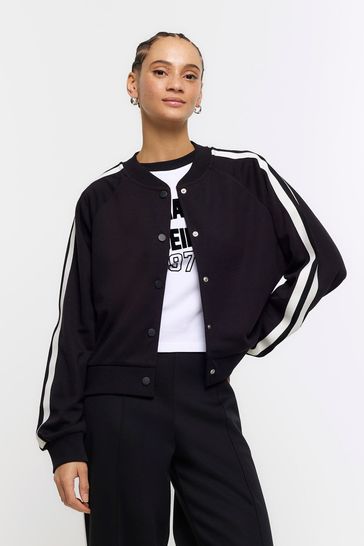 River Island Black Side Stripe Bomber Jacket