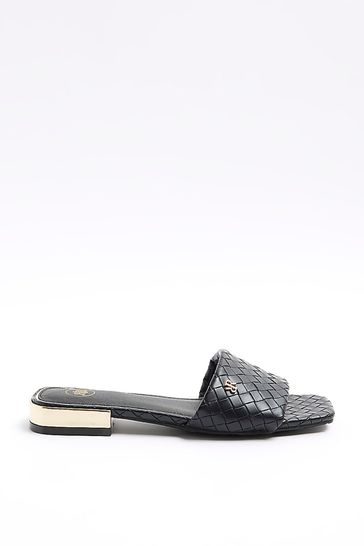 Buy River Island Black Wide Fit Woven Mule Flat Sandals from Next Bahrain
