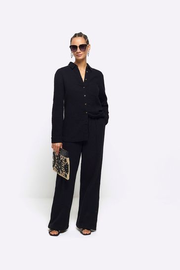 River Island Black Double Faced Trousers