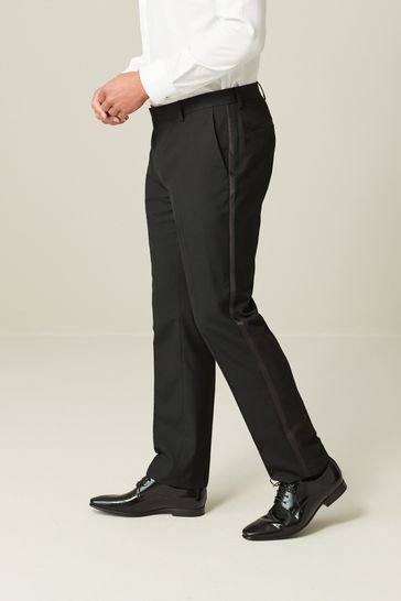 Black with Tape Detail Tailored Fit Tuxedo Suit Trousers with Tape Detail
