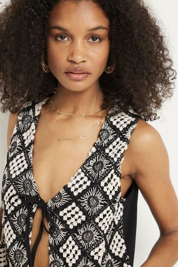 Buy River Island Black Crochet Waistcoat from Next Oman