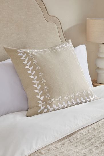 Light Natural 59 x 59cm Embroidered Border Cushion