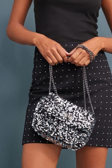 Black silver shop chain bag