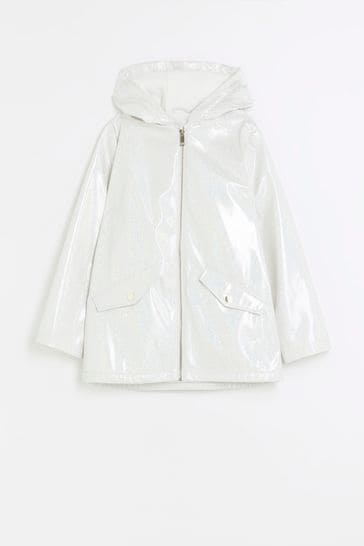 River Island White Girls Glitter Rain Coat