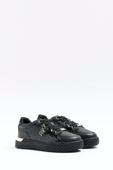 Buy River Island Black Girls Croc Effect Patent Trainers from Next