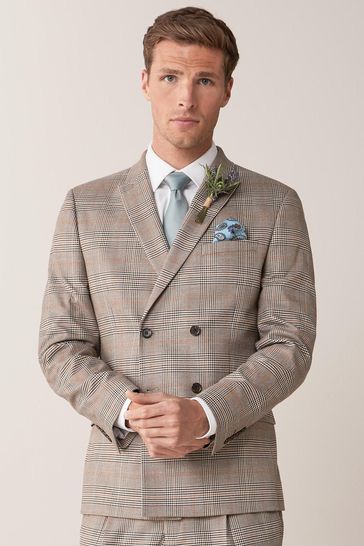 Buy Taupe Double Breasted Slim Fit Check Suit Jacket from Next Luxembourg