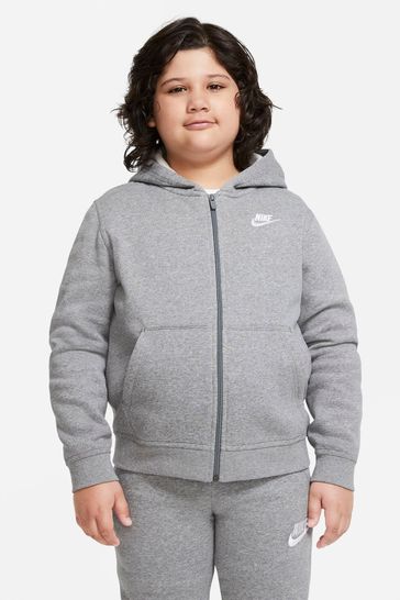 Nike Grey Plus Club Kids Fleece Zip Through Hoodie