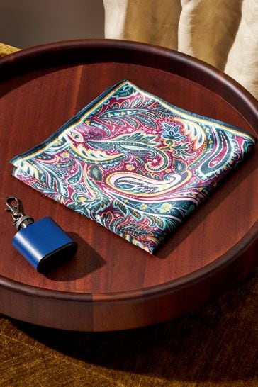 Silver Blue Hip Flask and Pocket Square Gift Set