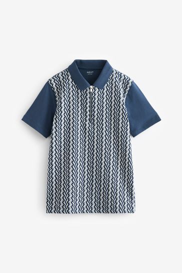Blue Textured Short Sleeve Polo Shirt (3-16yrs)