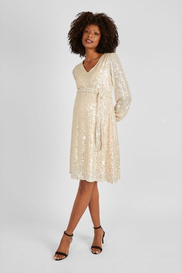 JoJo Maman Bébé Champagne Sequin Mini Maternity Dress