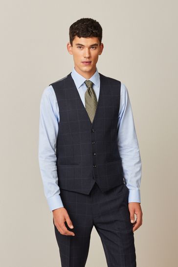 NEXT Navy Blue Prince of Wales Check Suit Waistcoat 46r Mens