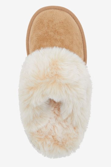 Tan faux fur mule slippers