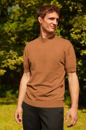 Brown Knitted Regular Fit T-Shirt