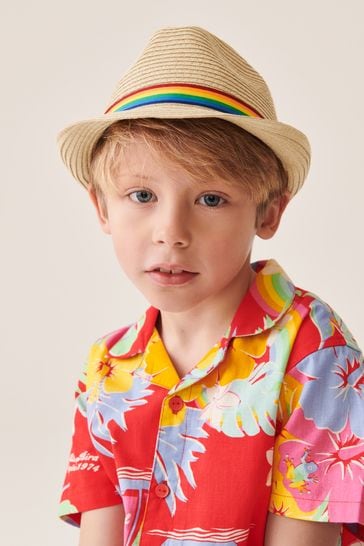 Little Bird by Jools Oliver Natural Rainbow  Striped Trilby Straw Hat
