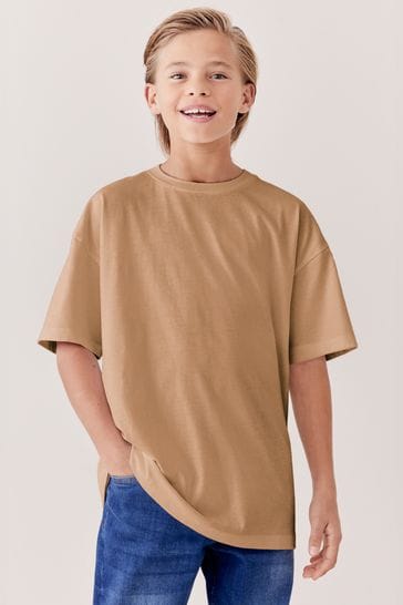 Tan Brown Oversized Cotton Short Sleeve T-Shirt (3-16yrs)