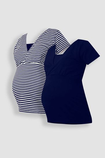 Pack de 2 camisetas de premamá/lactancia de rayas azules y blancas y azul marino de JoJo Maman Bébé