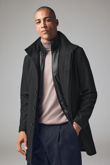 Funnel neck long coat outlet