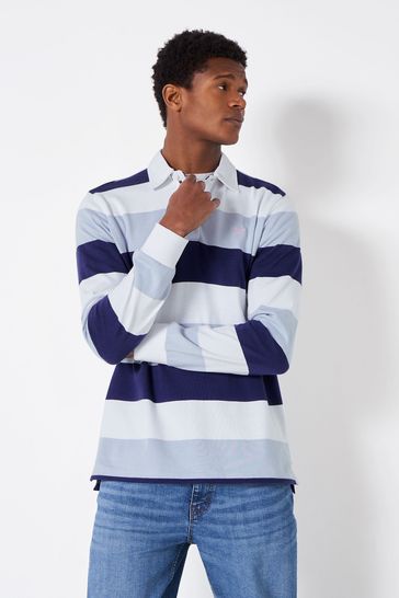 Crew Clothing Company Mid Blue Stripe Cotton Classic Rugby Shirt