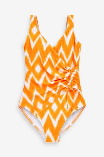 Buy Orange Zig Zag Ruched Side Tummy Control Swimsuit from Next