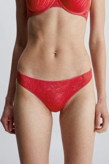 Calvin Klein Red Sheer Marquisette Lace Thongs