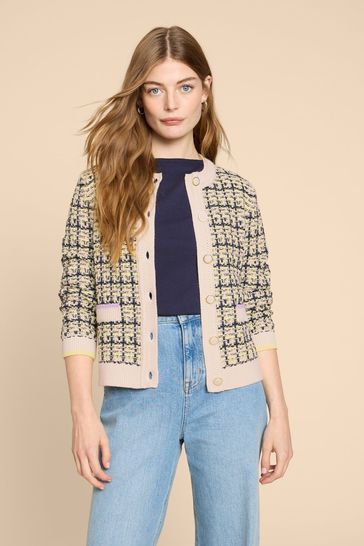 White Stuff Natural/Black Textured Kelly Cardigan