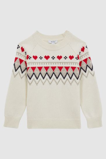 Buy Reiss Ivory Charlotte Junior Relaxed Wool Cotton Argyle Jumper