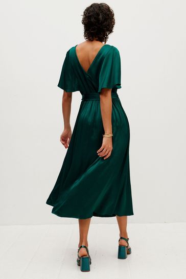 Dark green satin deals midi dress