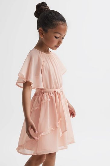 Reiss Pink Aubrey Junior Belted Frill Dress