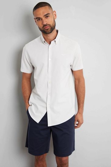 Threadbare Chalk Oxford Cotton Short Sleeve Shirt