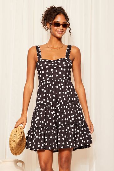 Friends Like These Black/White Polka Dot Strappy Tiered Mini Dress