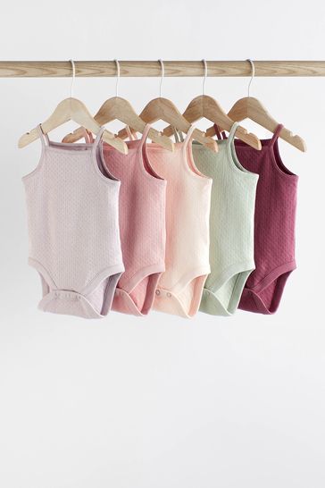 Multi Pastel Baby 5 Pack Strappy Vest Bodysuits