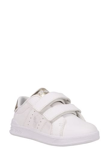 Polo Ralph Lauren White/Pink Heritage Court III Velcro Strap Trainers