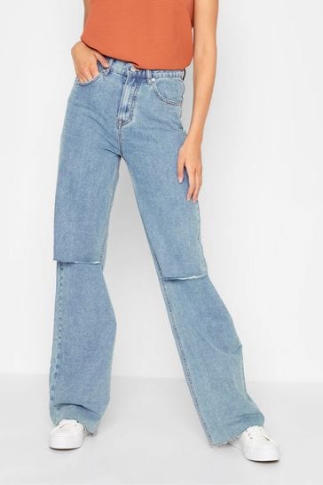 Long Tall Sally Blue Ripped Knee Wide Leg Jeans