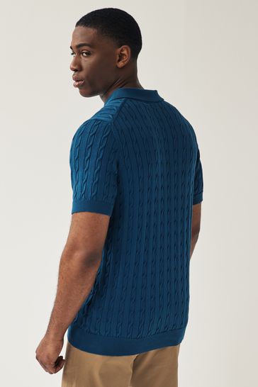Buy Lyle Scott Blue Cable Knitted Polo Shirt from Next Poland