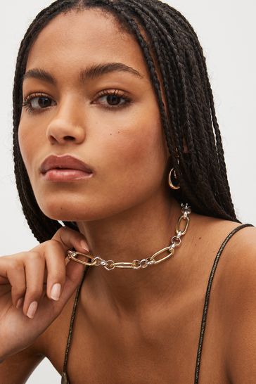 Buy Gold Tone Silver Tone Recycled Metal Chunky Chain Necklace