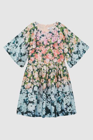 Buy Reiss Multi Marnie Senior Floral Print Bell Sleeve Dress from