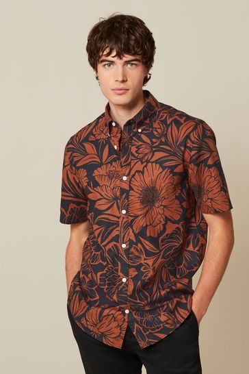 Navy/Rust Floral Short Sleeve Shirt