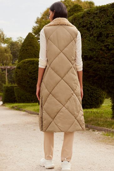 Buy Tan Brown Teddy Quilted Gilet With Borg Collar from Next