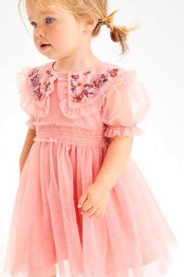 Buy Rose Pink Embellished Mesh Collar Dress 3mths 8yrs from Next Netherlands