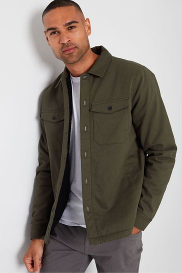 Buy Threadbare Khaki Borg Lined Cotton Overshirt Coat Jacket from Next Bahrain